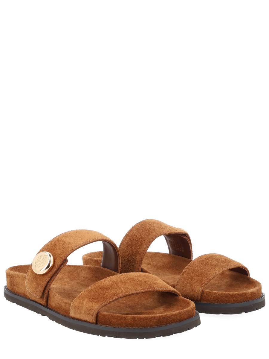 Tory Burch Brown Romy Wide Suede Slide Sandals Bruin