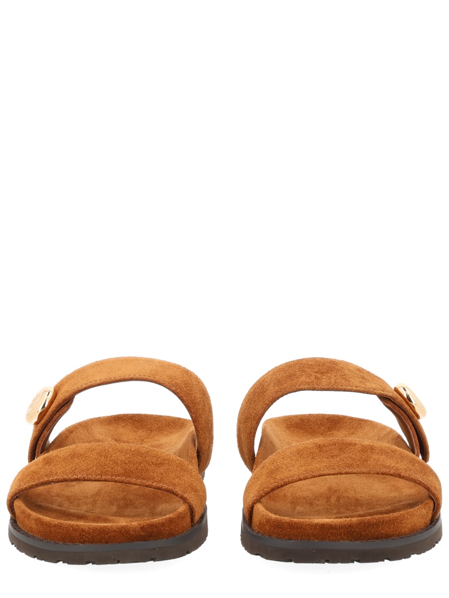 Tory Burch Brown Romy Wide Suede Slide Sandals Bruin