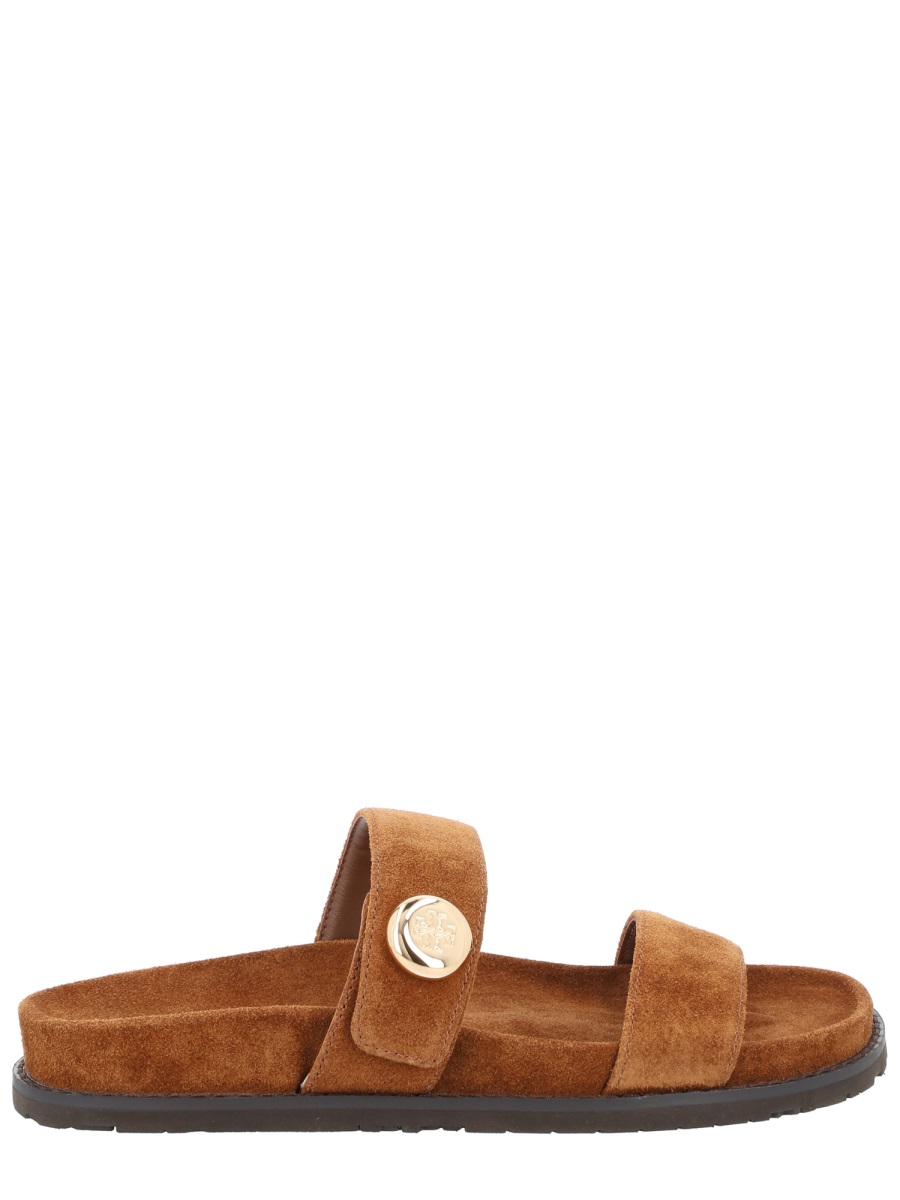 Tory Burch Brown Romy Wide Suede Slide Sandals Bruin