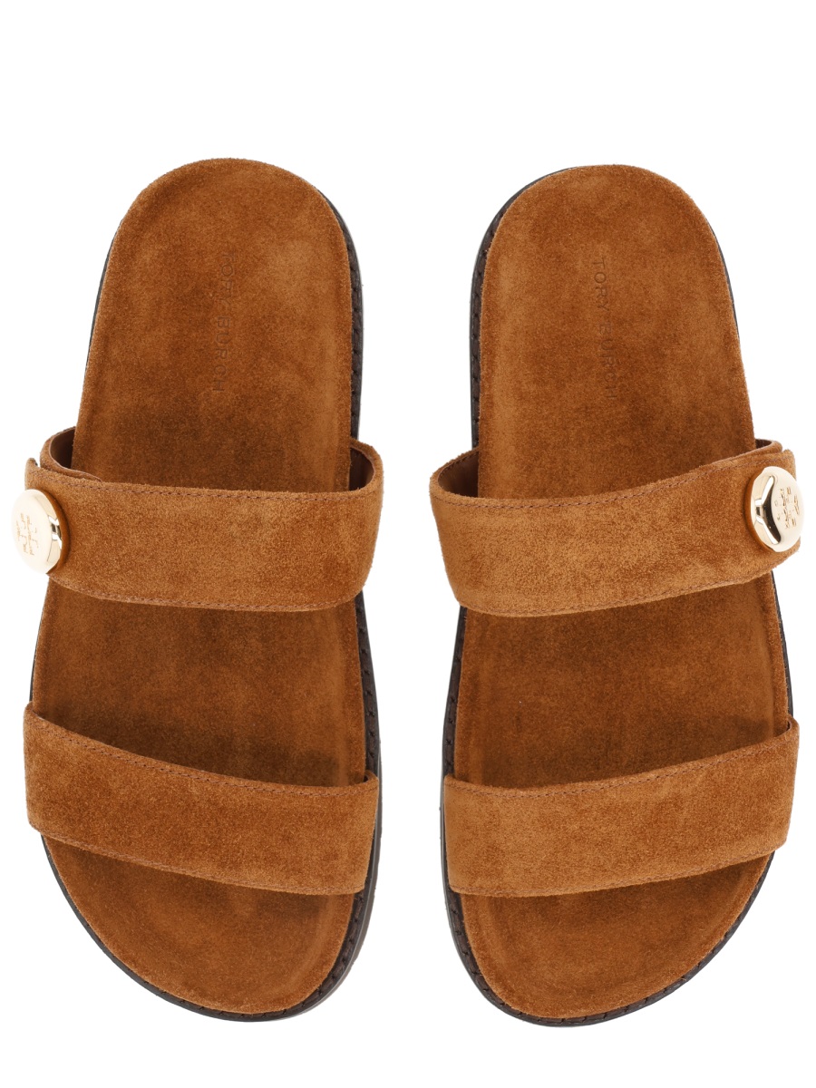 Tory Burch Brown Romy Wide Suede Slide Sandals Bruin