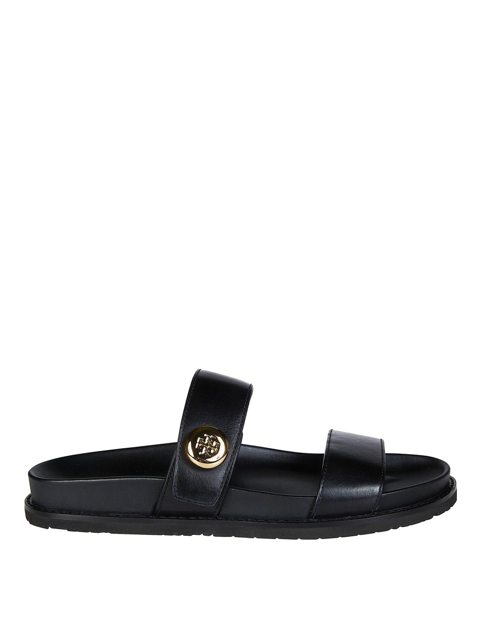 Tory Burch Romy Leather Metallic Emblem Slides Zwart