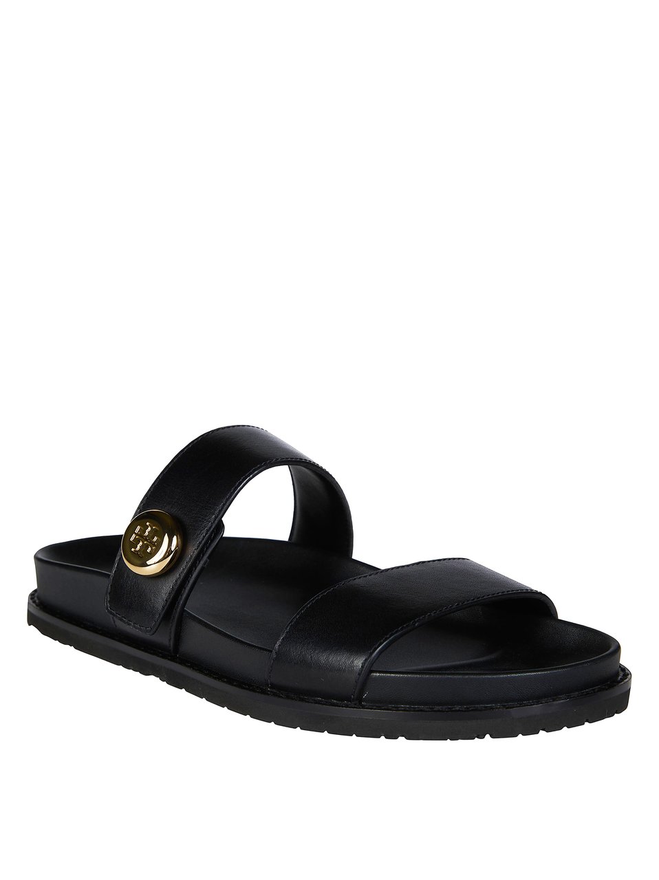 Tory Burch Romy Leather Metallic Emblem Slides Zwart