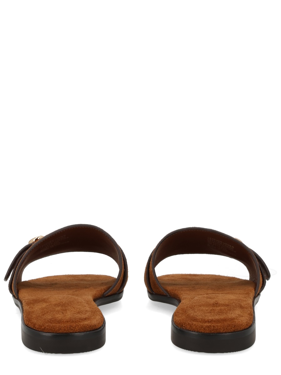 Tory Burch Warm Brown Suede Slide Sandals Zwart