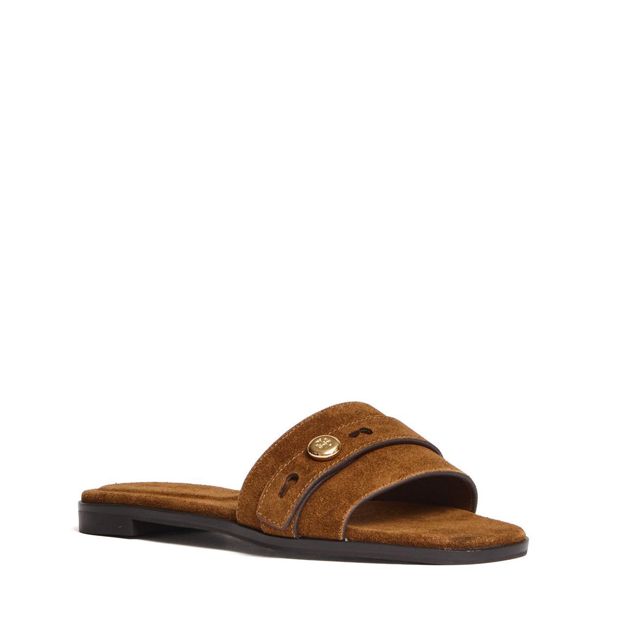 Tory Burch Romy Suede Nappa Lined Flat Sandals Bruin