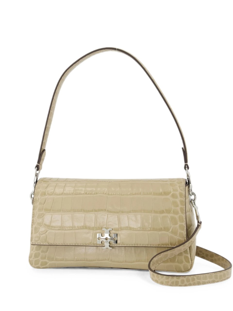 Tory Burch Charlie Small Shoulder Bag Crocodile Lambskin Neutraal