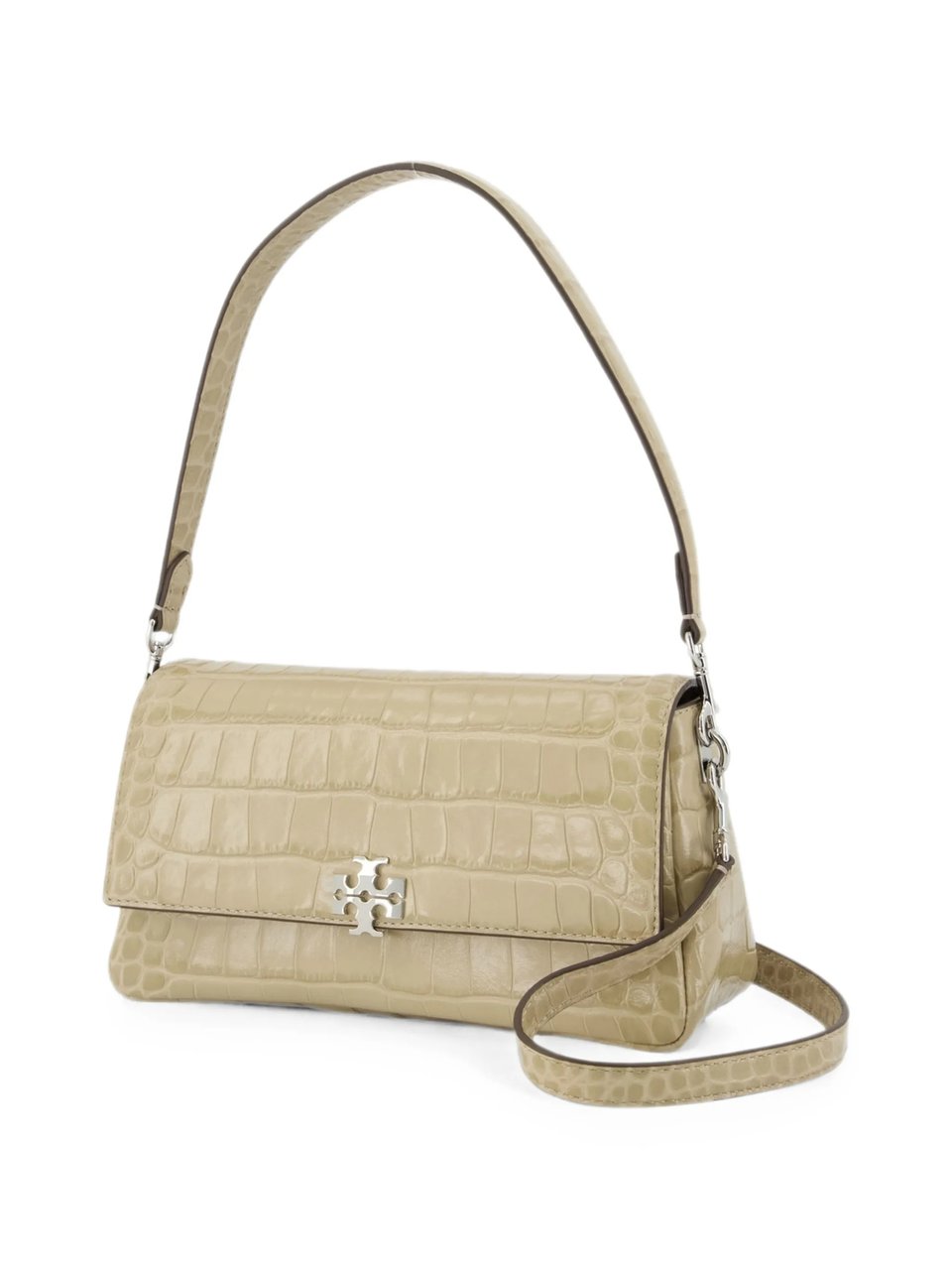 Tory Burch Charlie Small Shoulder Bag Crocodile Lambskin Neutraal