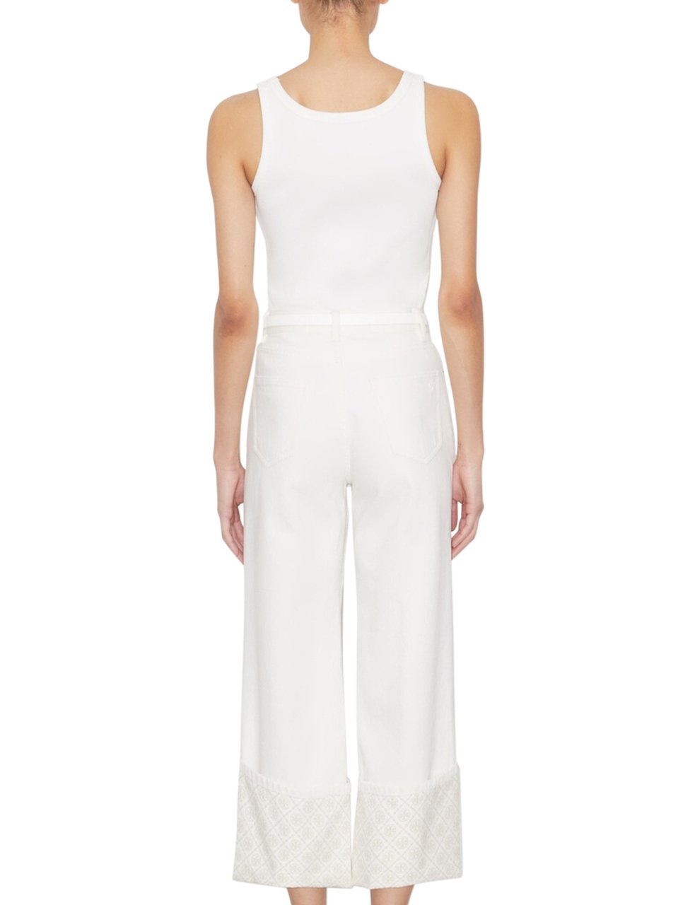 Tory Burch Contrast Cuff Straight Leg Jean Wit