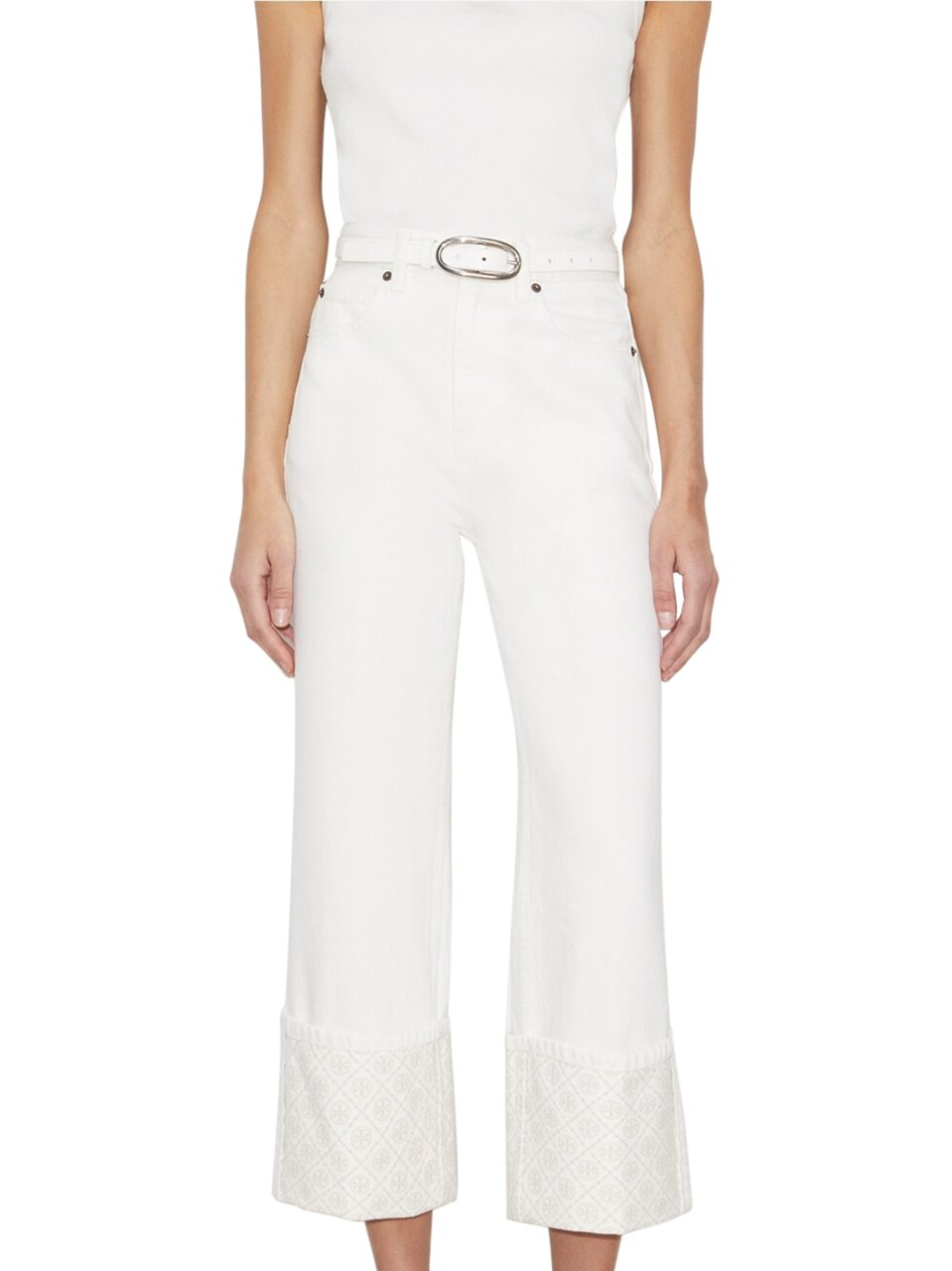 Tory Burch Contrast Cuff Straight Leg Jean Wit