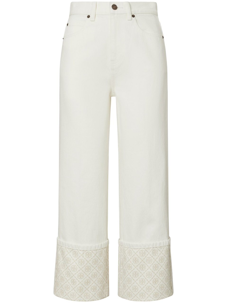 Tory Burch Contrast Cuff Straight Leg Jean Wit