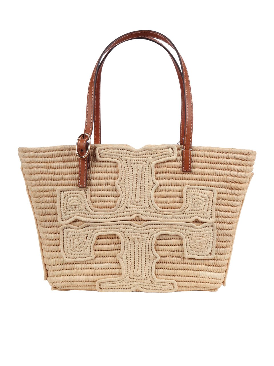 Tory Burch Ella Structured Raffia Small Tote Bag Neutraal