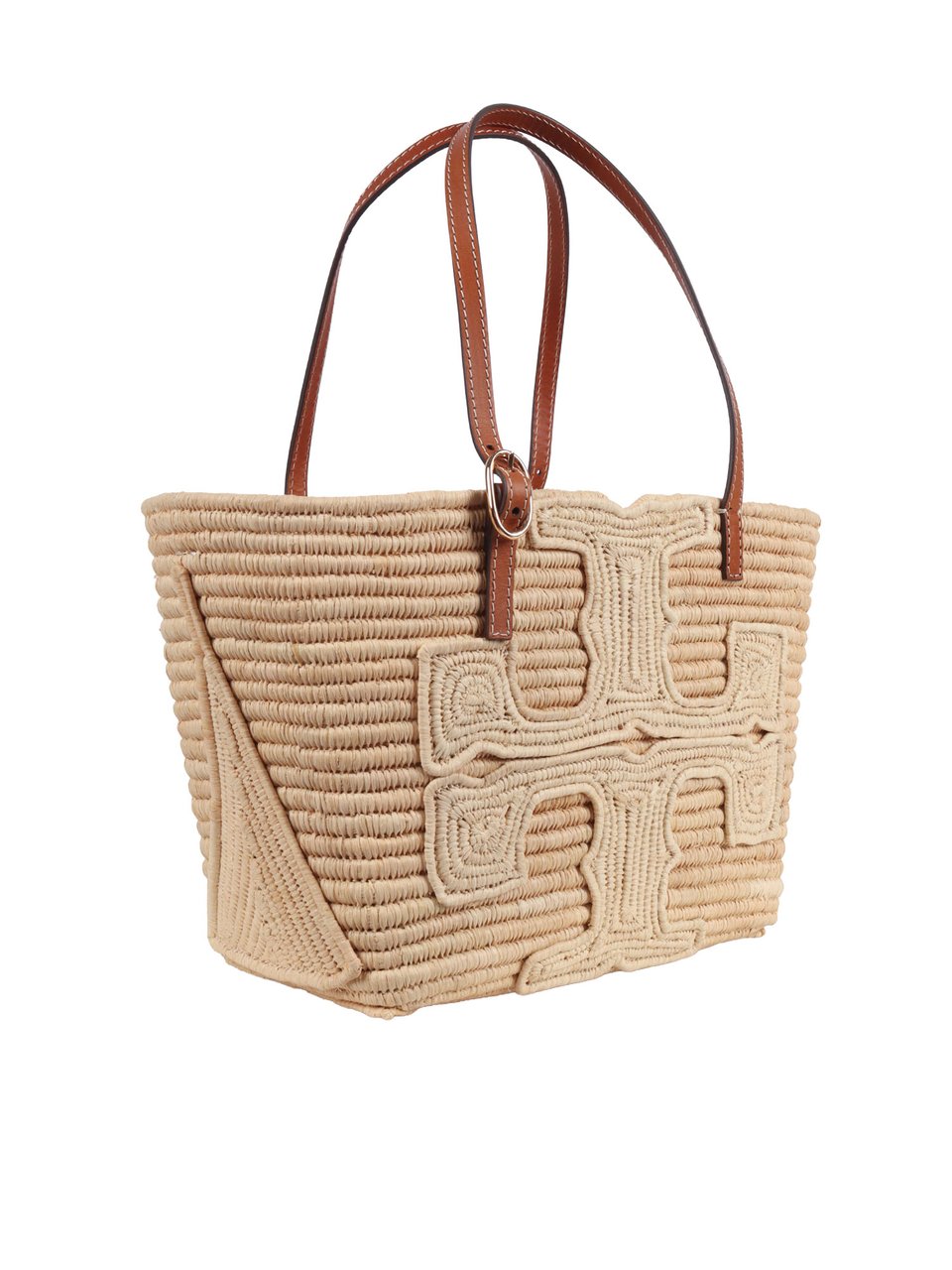 Tory Burch Ella Structured Raffia Small Tote Bag Neutraal