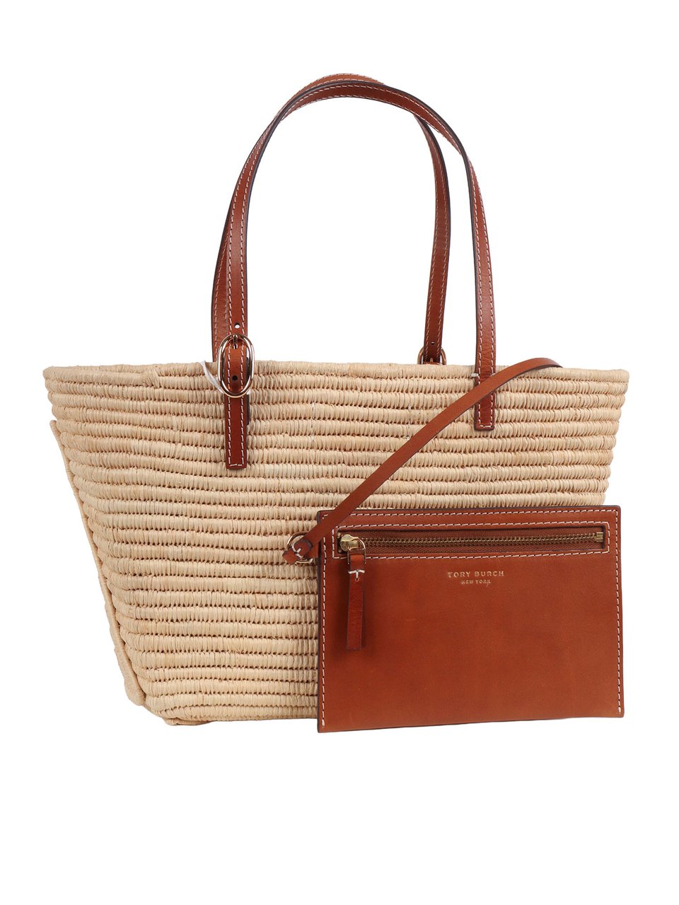 Tory Burch Ella Structured Raffia Small Tote Bag Neutraal