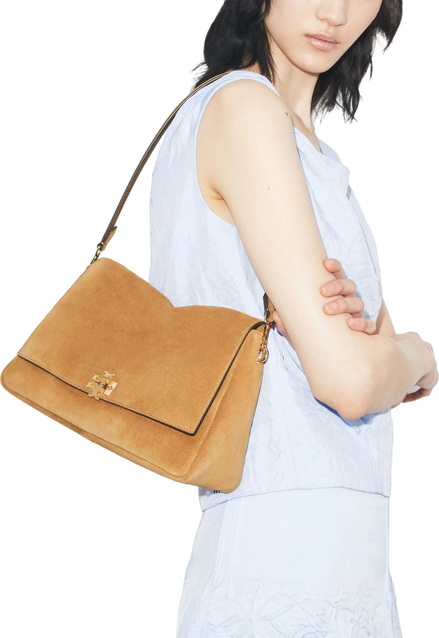 Tory Burch Brown Charlie Structured Suede Shoulder Bag Bruin