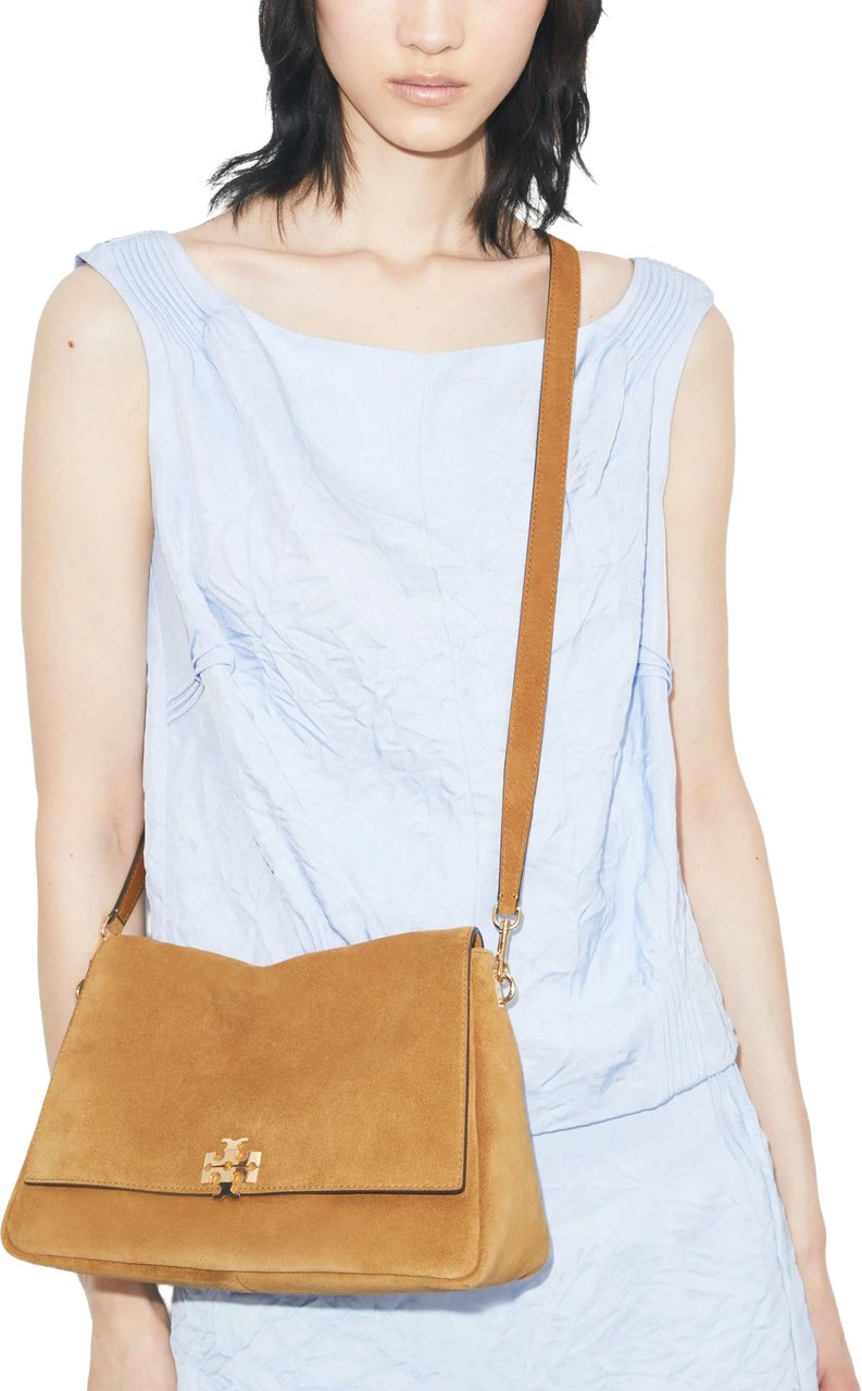 Tory Burch Brown Charlie Structured Suede Shoulder Bag Bruin