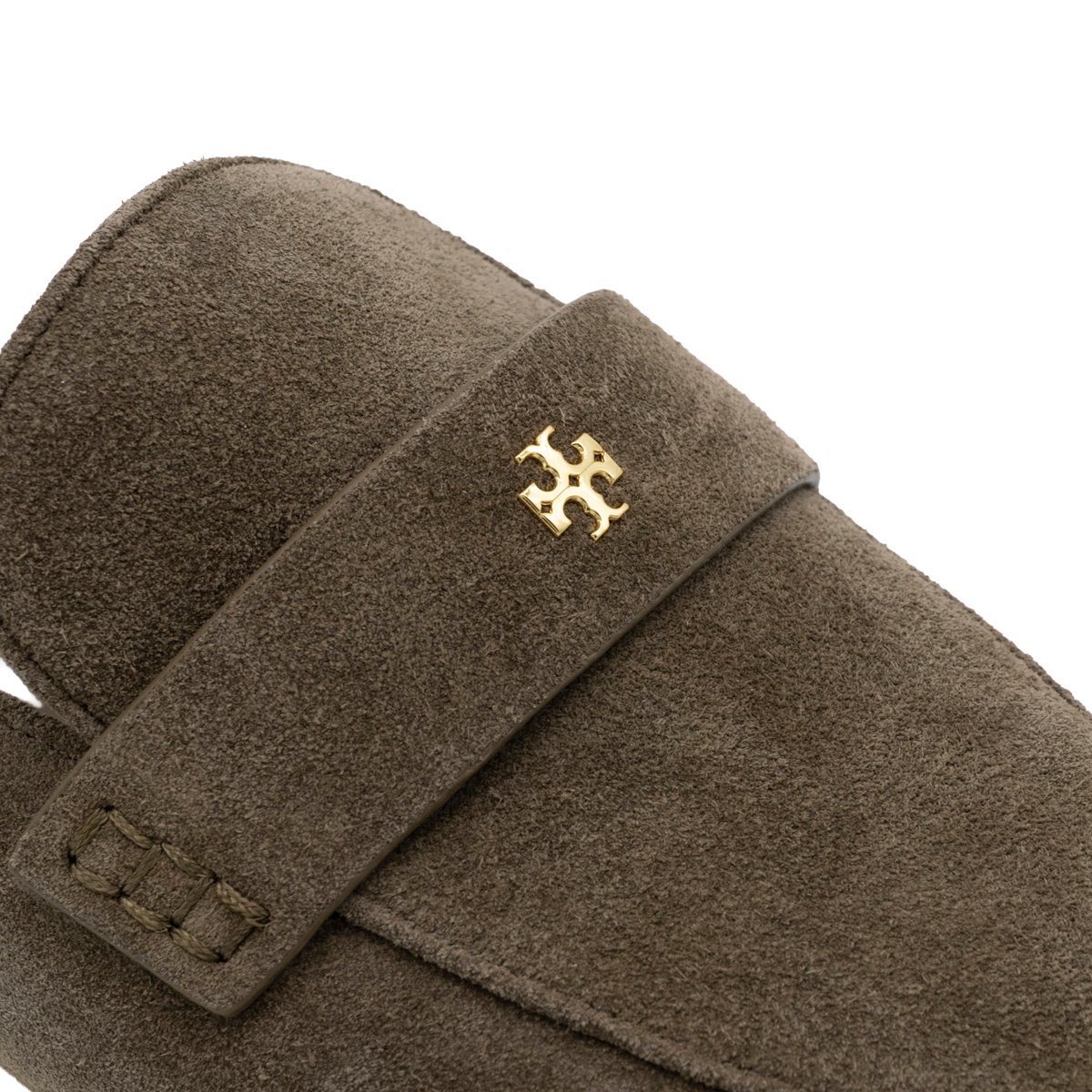 Tory Burch Brown Suede Open Back Loafers Grijs