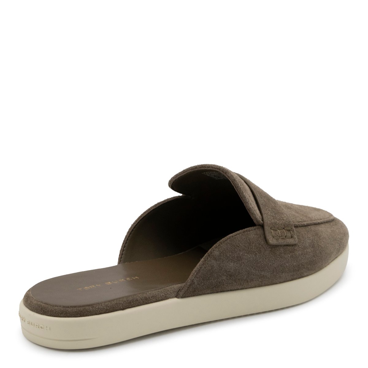 Tory Burch Brown Suede Open Back Loafers Grijs