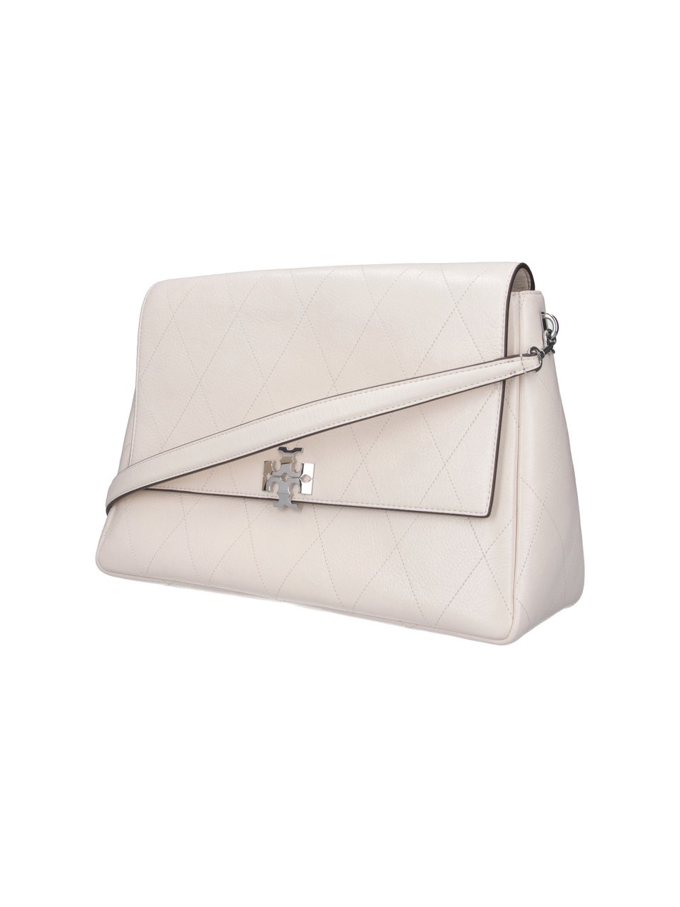 Tory Burch Cream Charlie Quilted Leather Shoulder Bag Neutraal