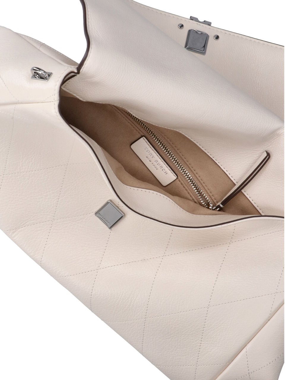Tory Burch Cream Charlie Quilted Leather Shoulder Bag Neutraal