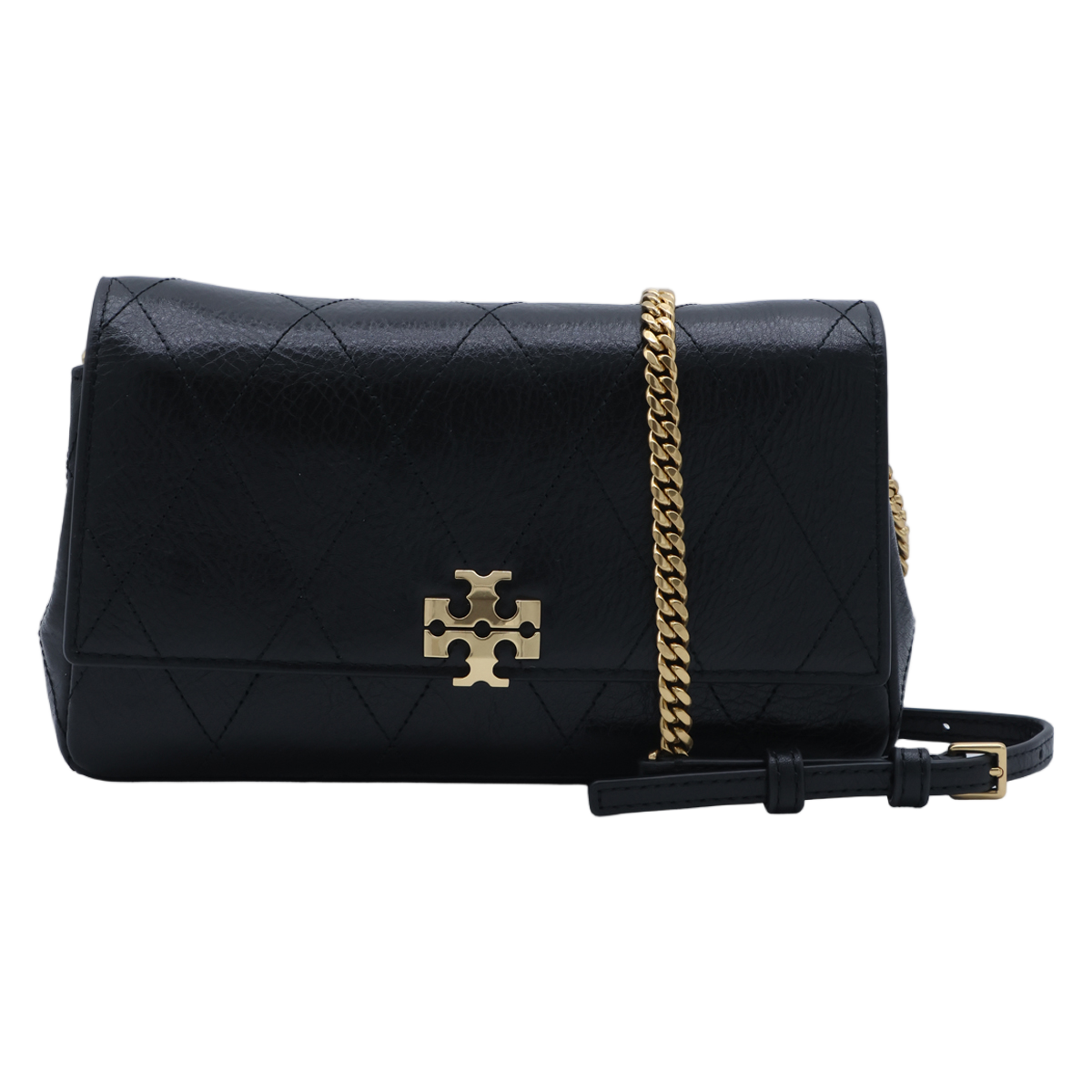 Tory Burch Quilted Black Leather Bag With Chain Strap And Logo Emblem Zwart