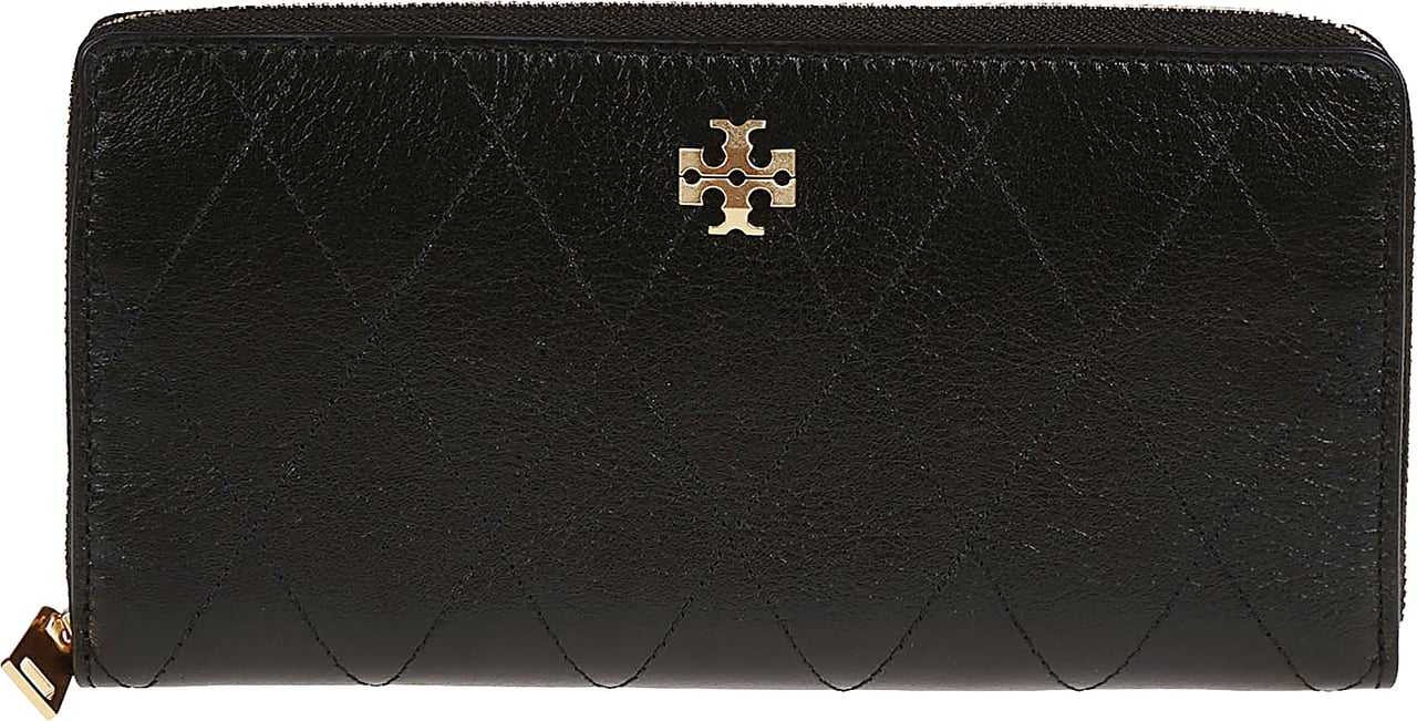 Tory Burch Charlie Quilted Zip Continental Wallet Black Zwart