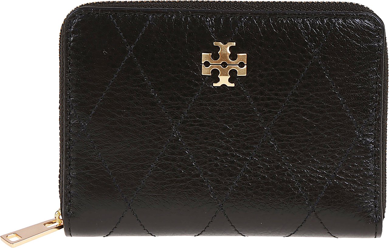 Tory Burch Charlie Quilted Small Zip Around Wallet Black Zwart