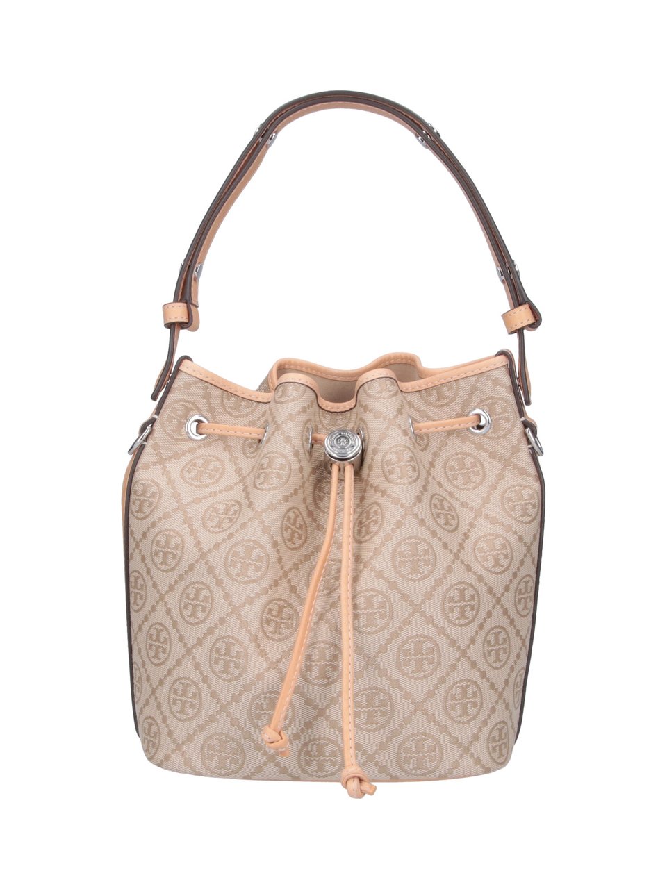 Tory Burch Medium Bucket Bag with Beige Monogram Pattern Neutraal