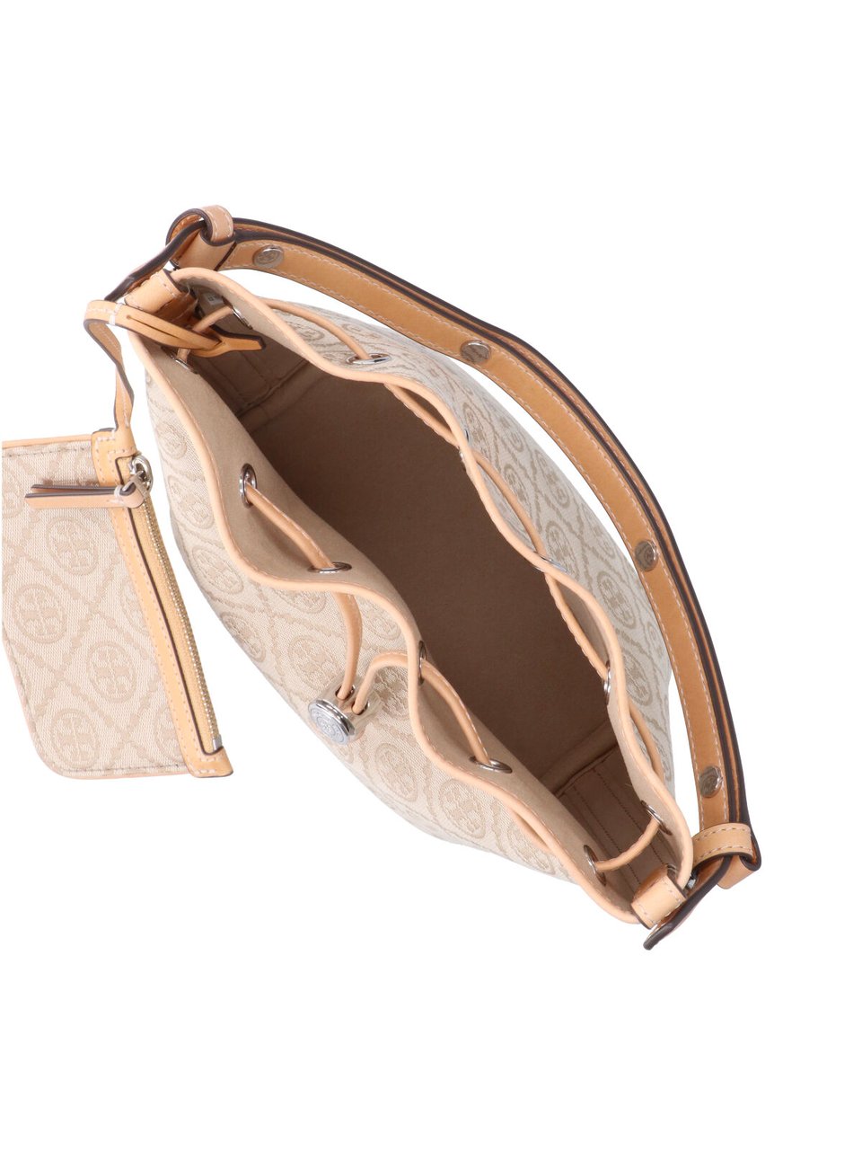 Tory Burch Medium Bucket Bag with Beige Monogram Pattern Neutraal