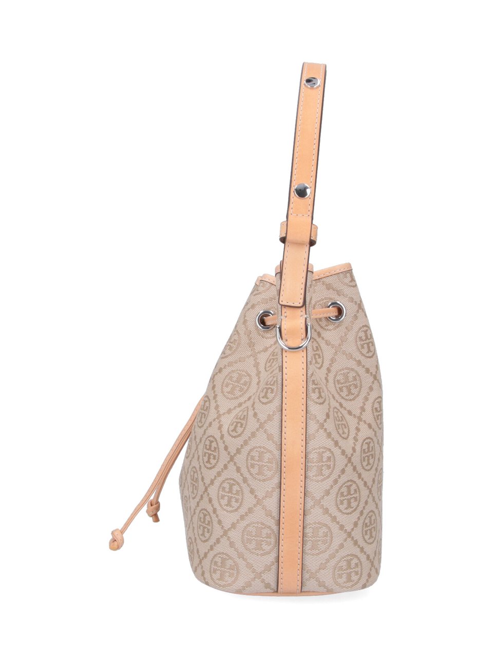 Tory Burch Medium Bucket Bag with Beige Monogram Pattern Neutraal