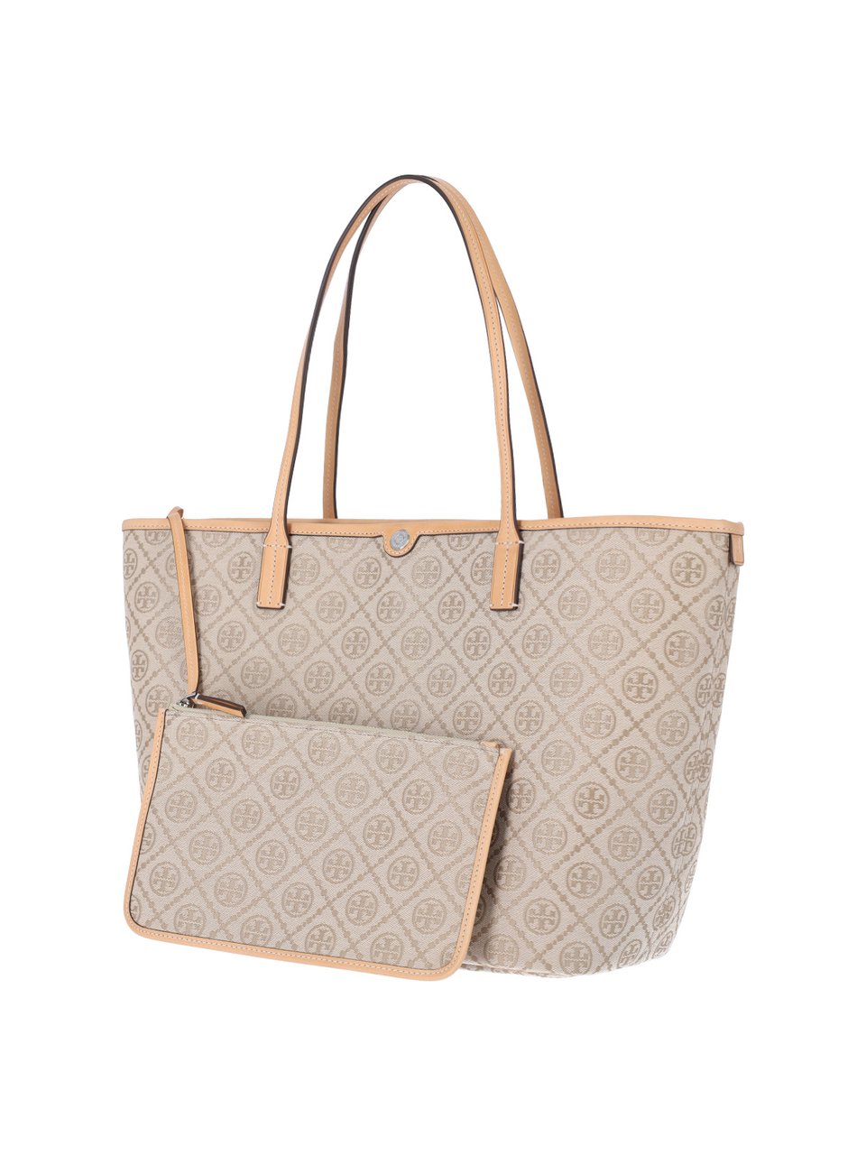 Tory Burch White T Monogram Canvas Tote Bag Neutraal