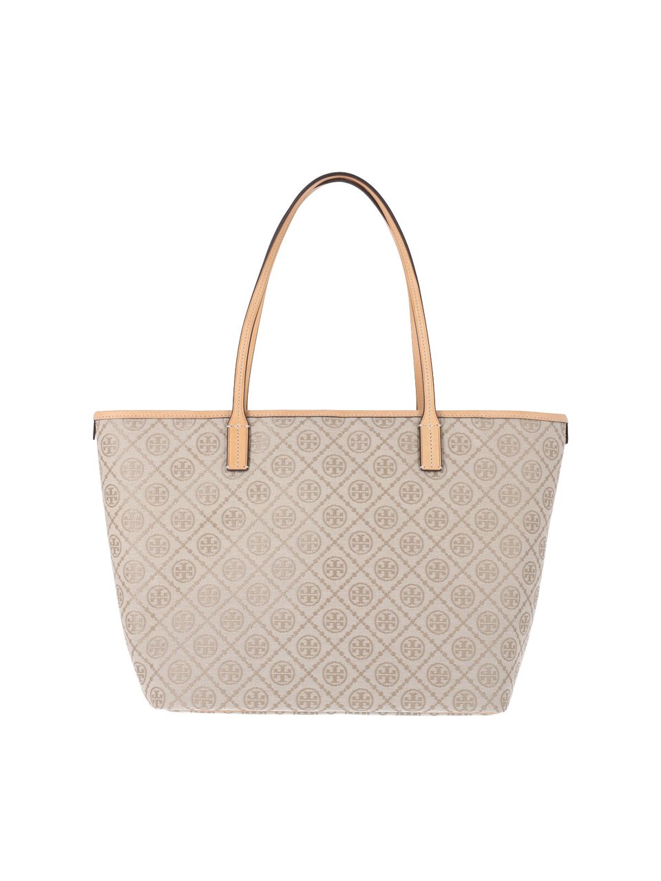 Tory Burch White T Monogram Canvas Tote Bag Neutraal