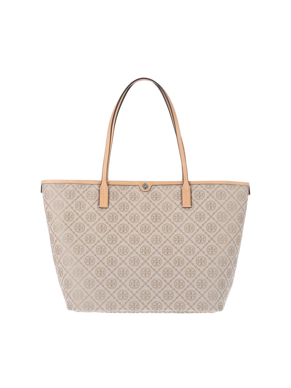 Tory Burch White T Monogram Canvas Tote Bag Neutraal