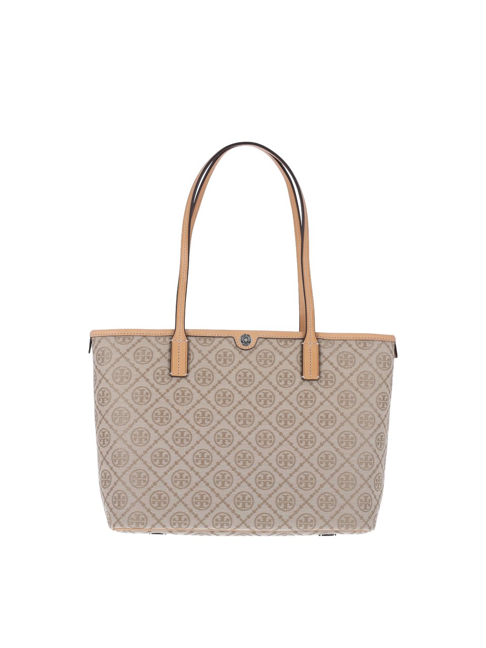Tory Burch White T Monogram Canvas Tote Bag Neutraal