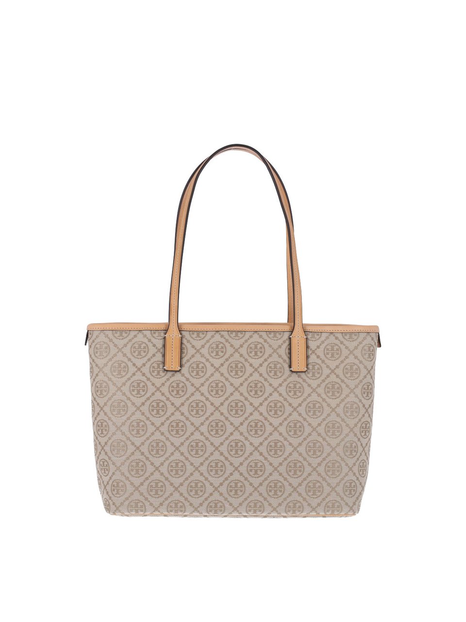 Tory Burch White T Monogram Canvas Tote Bag Neutraal