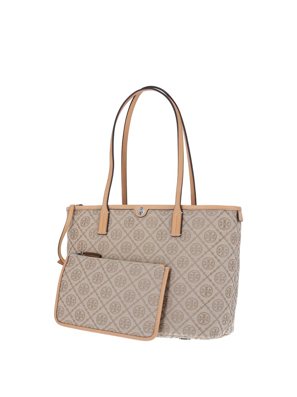 Tory Burch White T Monogram Canvas Tote Bag Neutraal