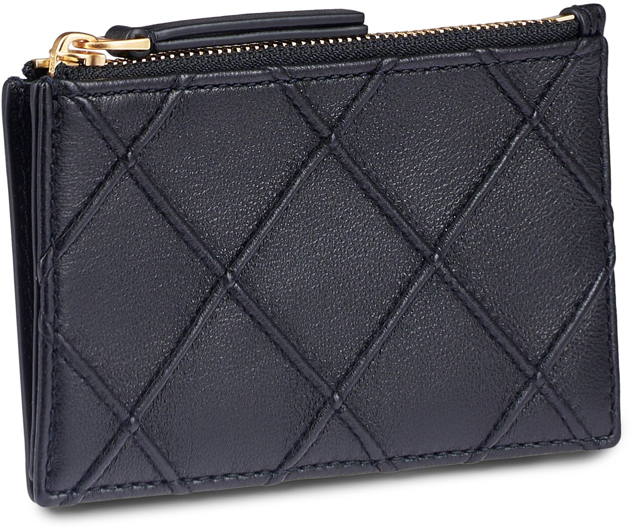 Tory Burch Quilted Zip Card Case with Multiple Slots Zwart