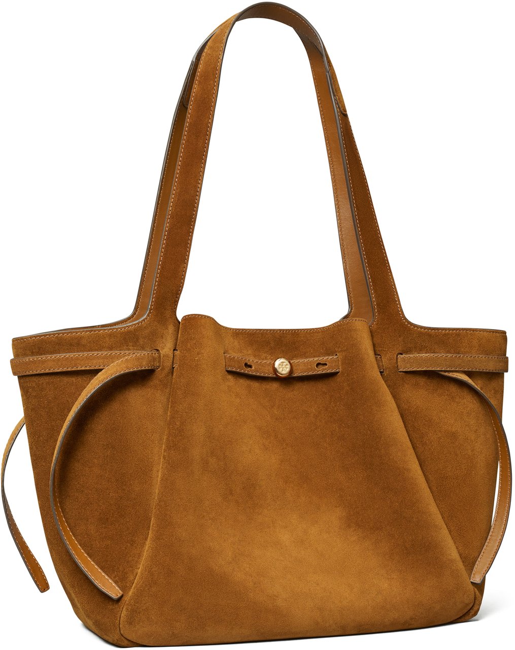 Tory Burch Spacious Brown Suede Tote with Leather Trim Accents Oranje