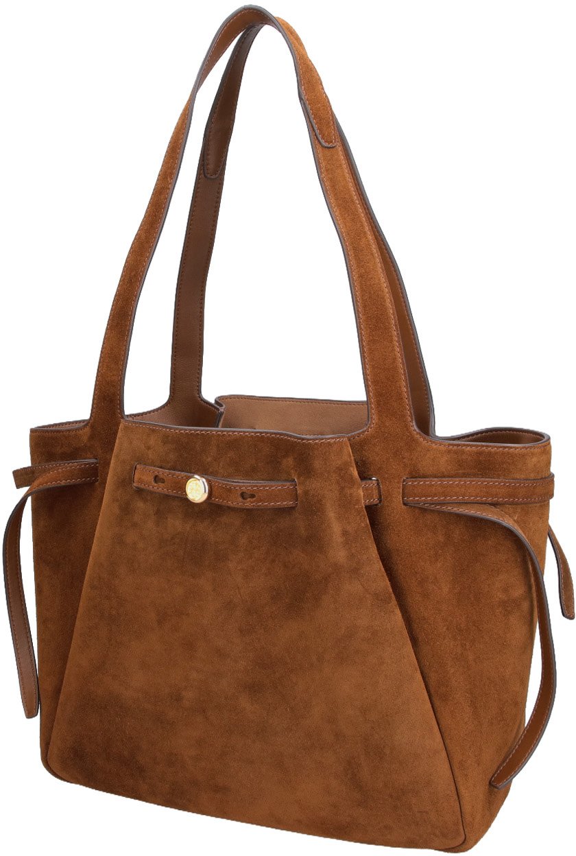 Tory Burch Spacious Brown Suede Tote with Leather Trim Accents Oranje