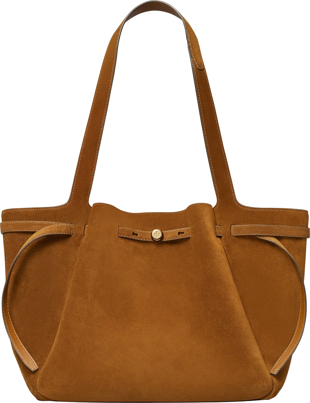 Tory Burch Spacious Brown Suede Tote with Leather Trim Accents Oranje