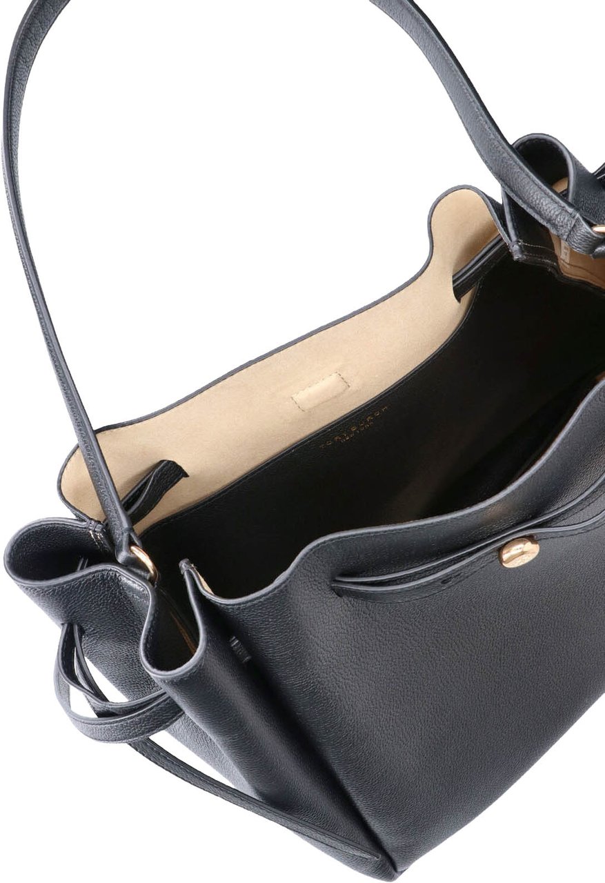 Tory Burch Black Romy Large Leather Bucket Bag Zwart