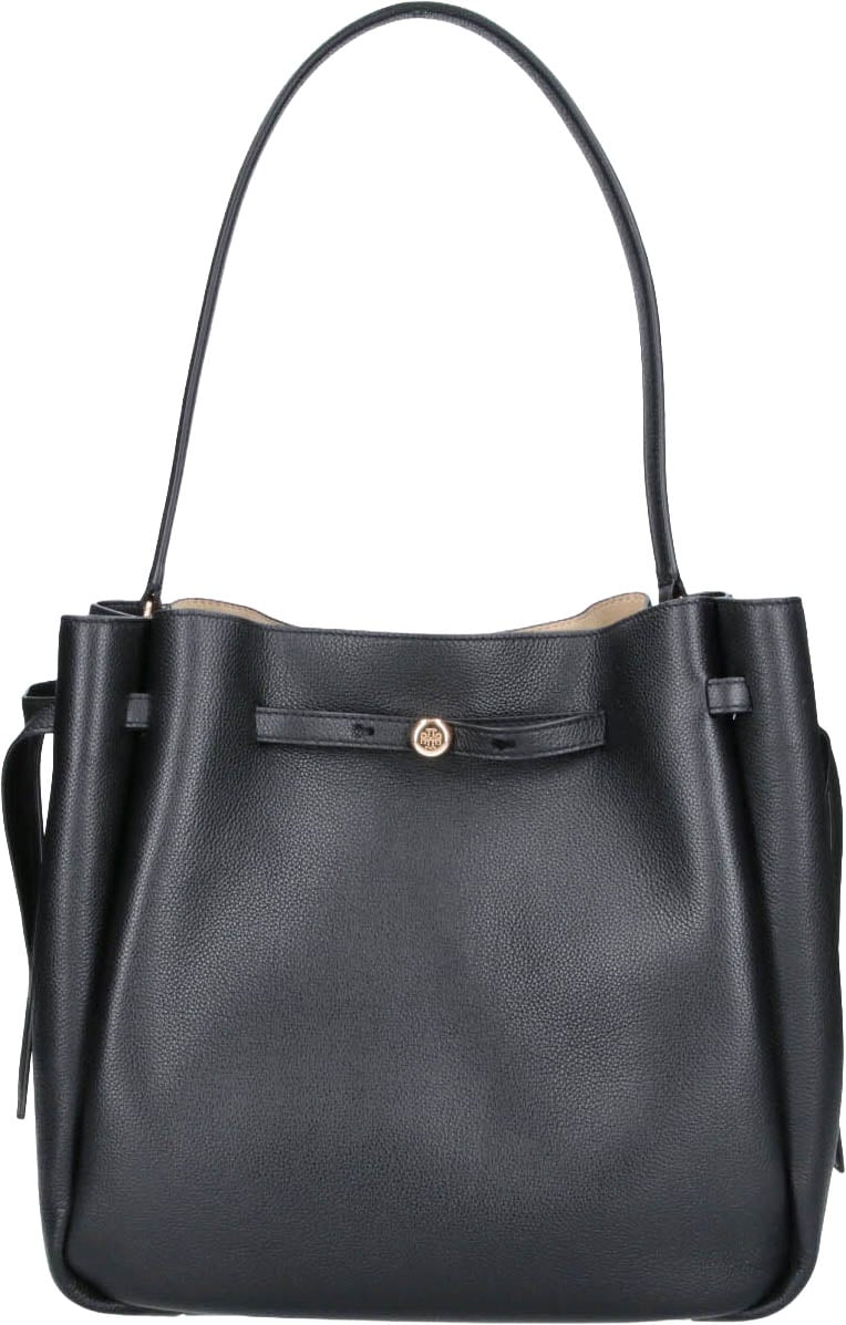 Tory Burch Black Romy Large Leather Bucket Bag Zwart