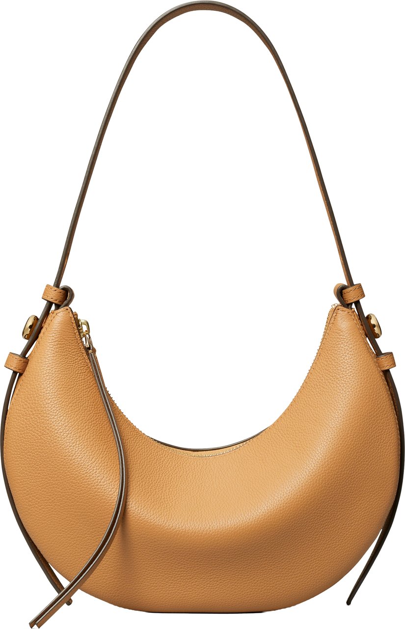 Tory Burch Crescent-Shaped Textured Leather Romy Half Moon Bag Oranje