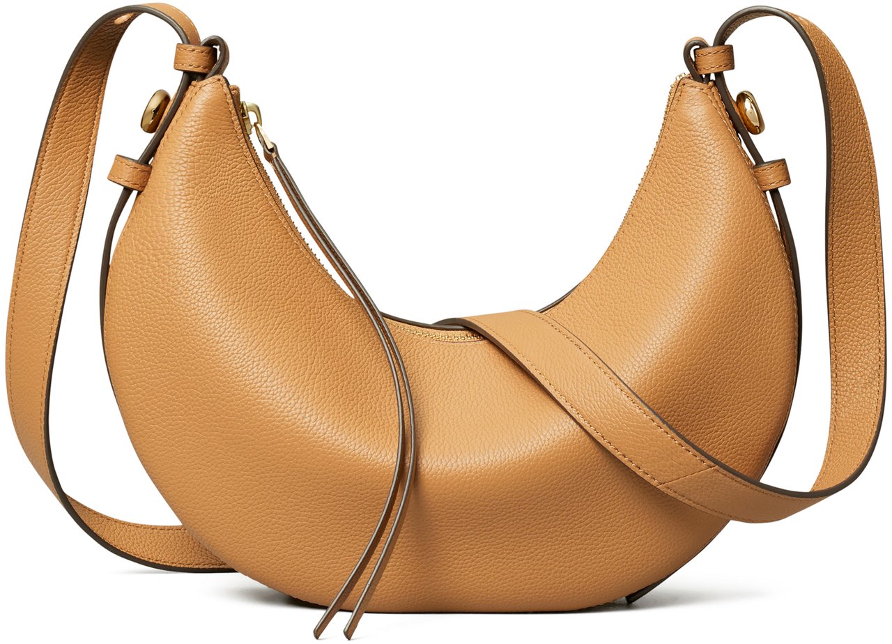 Tory Burch Crescent-Shaped Textured Leather Romy Half Moon Bag Oranje