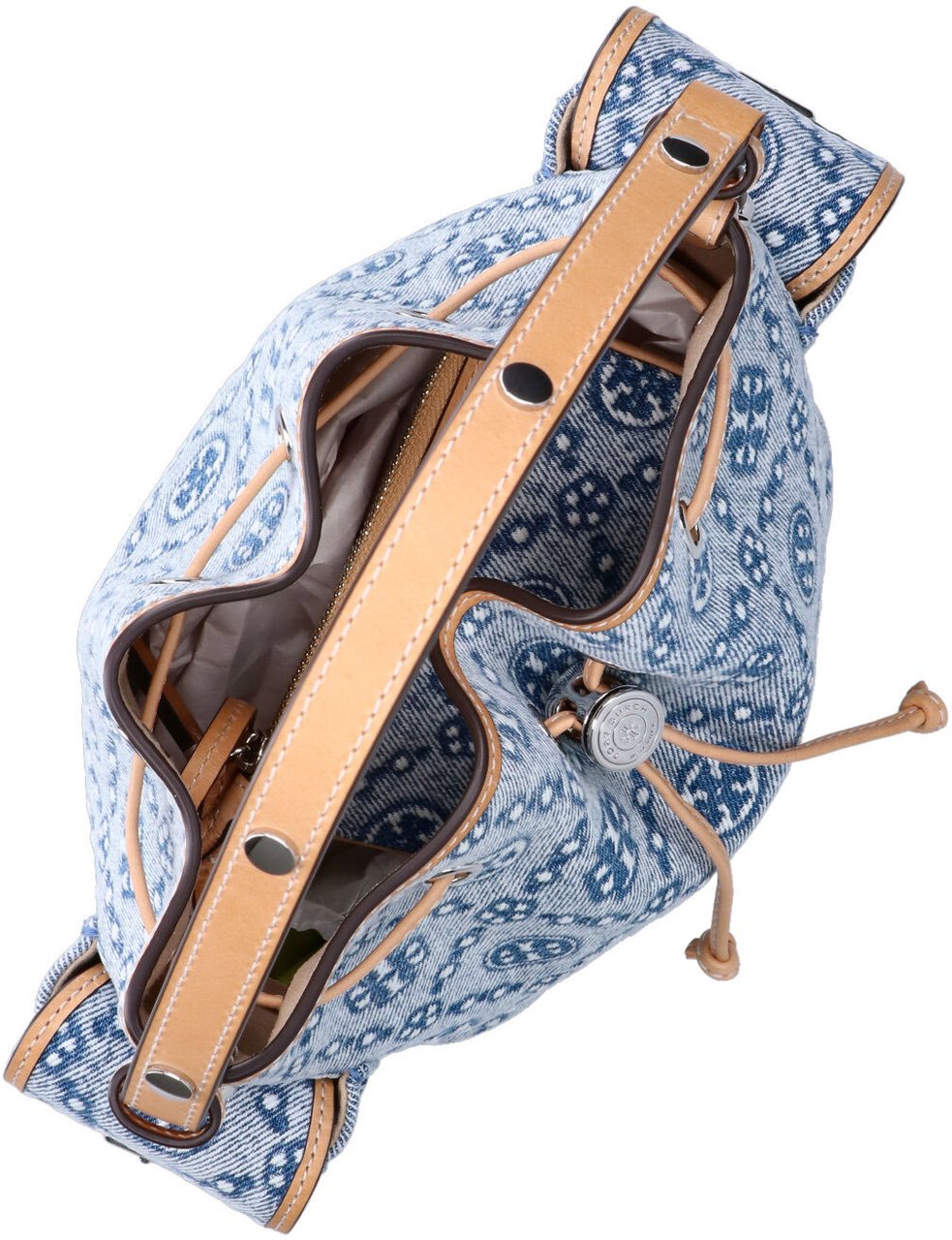 Tory Burch Blue T Monogram Cotton Bucket Bag Blauw