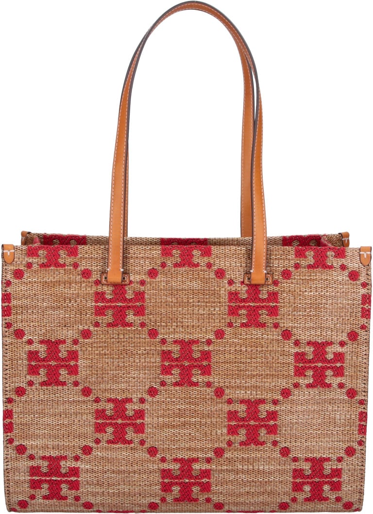 Tory Burch Brown T Monogram Pattern Fabric Tote Bruin