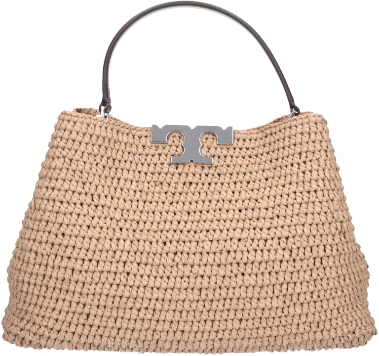 Tory Burch Beige Textured Trapezoidal Woven Bag Neutraal