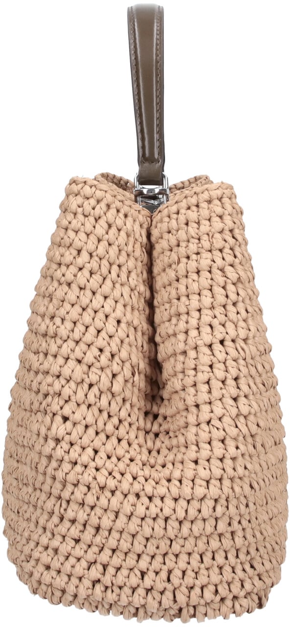 Tory Burch Beige Textured Trapezoidal Woven Bag Neutraal