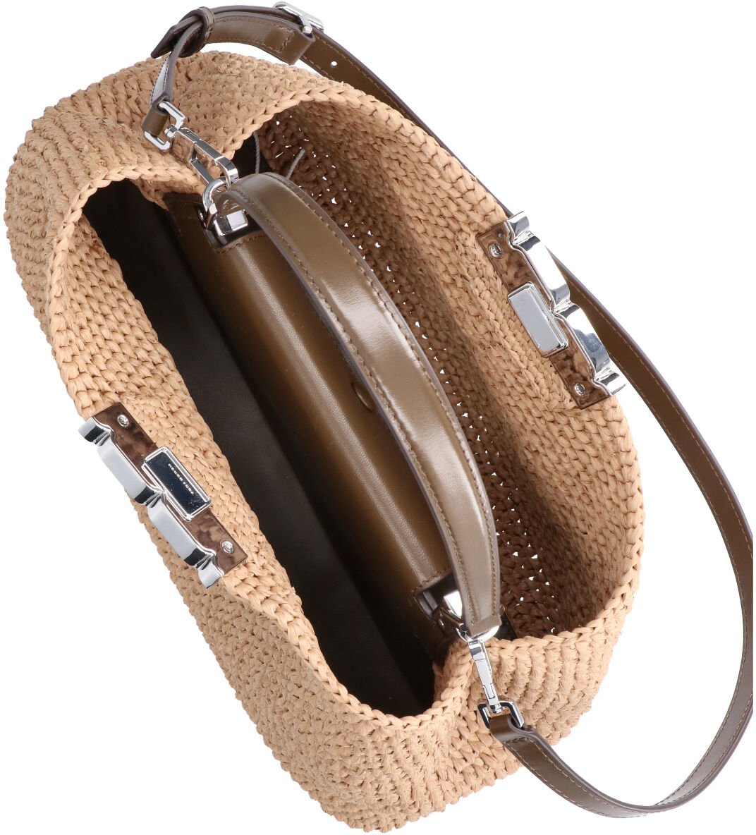Tory Burch Beige Textured Trapezoidal Woven Bag Neutraal