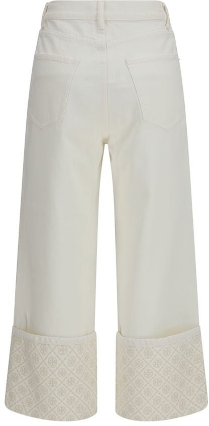 Tory Burch Contrast Cuff Straight Leg Jean Wit