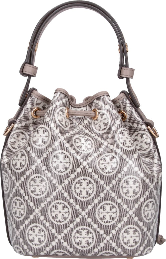 Tory Burch Grey T Monogram Cotton Canvas Bucket Bag Grijs
