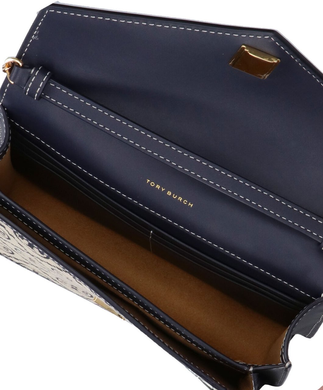 Tory Burch Beige T Monogram Jacquard Chain Wallet Blauw